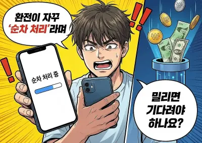Q : 환전이 자꾸 ‘순차 처리’라며 밀리면 기다려야 하나요?